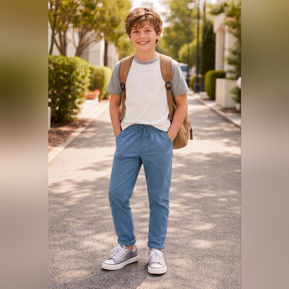 Kidpik Boys Blue Jogger Pants Casual Minimal Everyday Drawstring